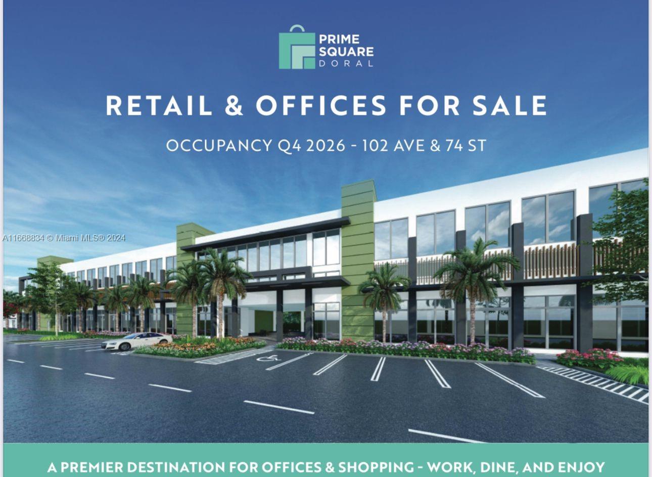 RETAIL SPACES
• Retail spaces from 1310 Sq.Ft.
• 2 parking spaces assigned
• Unique retail spaces for sale in Doral
• Floor-to-ceiling impact windows
• Gas & grease trap available upon request
• High ceilings
• Sprinklers and fire system
• Water & sewer stubs
• Electrical panel disconnect with pull strings & empty conduits
OFFICE SPACES
• Offices from 680 Sq.Ft.
• Flexible spaces ready to move in
• High ceilings
• Elevators
• Walls painted, LVT floors, electric panel 4 outlets, air conditioner, sprinklers and fire system
• 1 parking space assigned