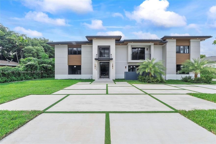 New Construction Beauty just completed September 2024, over 4,500 square foot luxury home features six bedrooms and six bathrooms and is located in a coveted South Miami neighborhood. The custom-built home showcases a range of high-end features, including a stunning floating glass staircase, impact pivot grand front entry door, gourmet kitchen, custom lighted cabinetry & closets, coffered ceilings, outdoor kitchen, theater room and simply no luxury detail overlooked. The open-concept living space is highlighted by the home's contemporary architecture.The patio oasis features a custom pool with a heated jacuzzi, surrounded by mature landscaping, designer finishes and custom detailing unique to this home, ensures a luxurious living experience for the future owners.