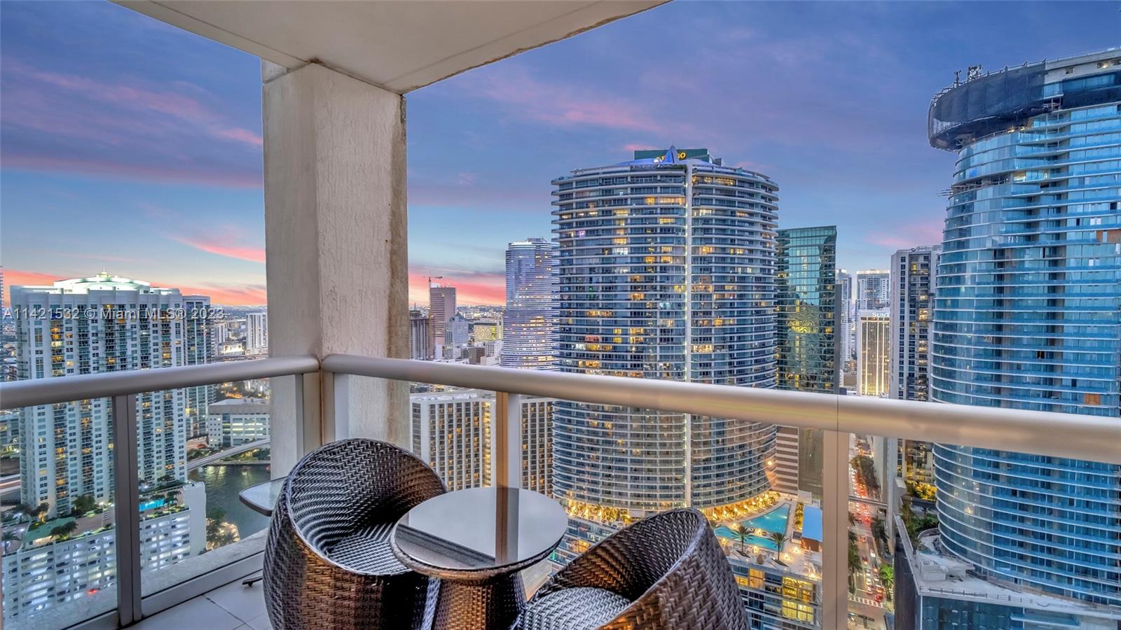 Indulge in the epitome of luxury living with this extraordinary corner unit, boasting mesmerizing water and city views. Floor-to-ceiling windows flood the interior with natural light, creating an ambiance of elegance. Step onto the balcony and immerse yourself in the captivating bay, river, and Miami skyline views.The kitchen features high-end Wolf and Sub-Zero appliances, complemented by European cabinetry and pristine white porcelain tiles. Enjoy modern comforts with a new A/C system, convenient washer/dryer, and stylish accent walls throughout. The Icon offers unparalleled amenities, including a state-of-the-art fitness center, an ultra-luxurious spa, and an expansive pool deck with fine dining options, private cabanas, and impeccable poolside service. Furniture negotiable!