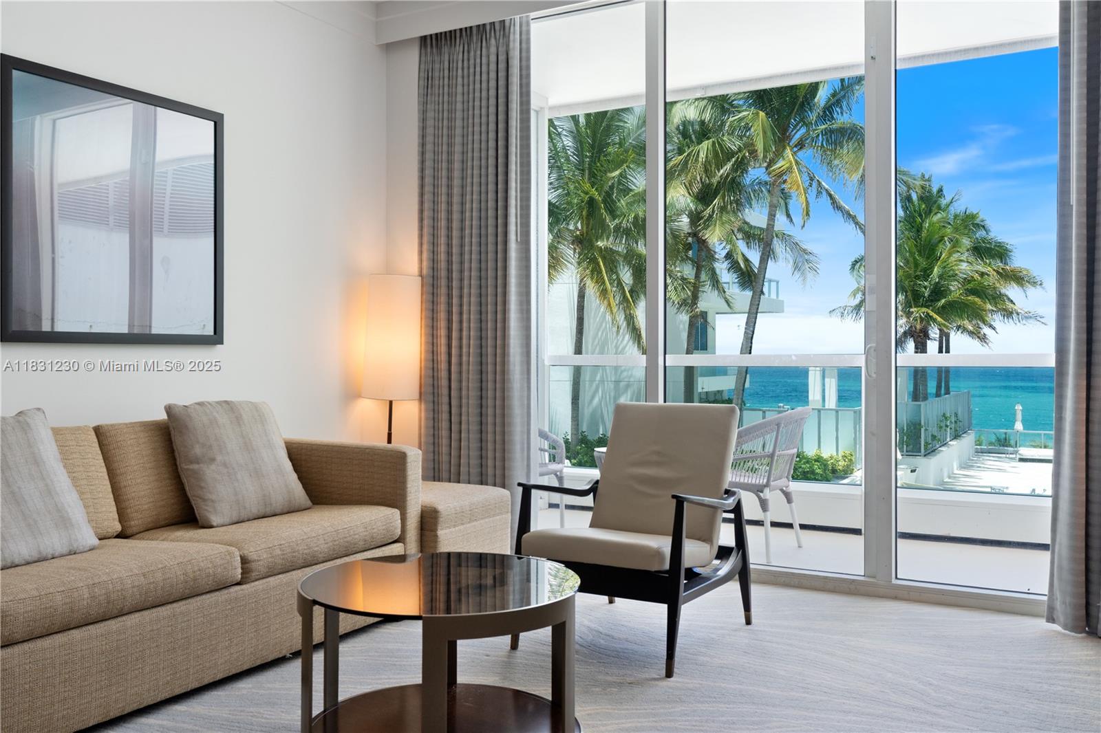 Indulge in the opulence of oceanfront living with this magnificent 1-bedroom, 2 -bathroom residence at Fontainebleau III. This fully furnished unit boasts captivating views of the ocean, bay, and pool, and features a king bed, sleeper sofa, 2 TVs, a fully equipped kitchen with a dishwasher, washer/dryer, microwave, and a spacious terrace. Take advantage of the hotel rental program to earn income while you're away. Fontainebleau resort spans 22 oceanfront acres and offers an array of luxury amenities, including award-winning restaurants, the renowned LIV night club, the indulgent Lapis spa, and a state-of-the-art fitness center. Maintenance includes: AC, local calls, electricity, valet + daily free breakfast in the owners lounge.