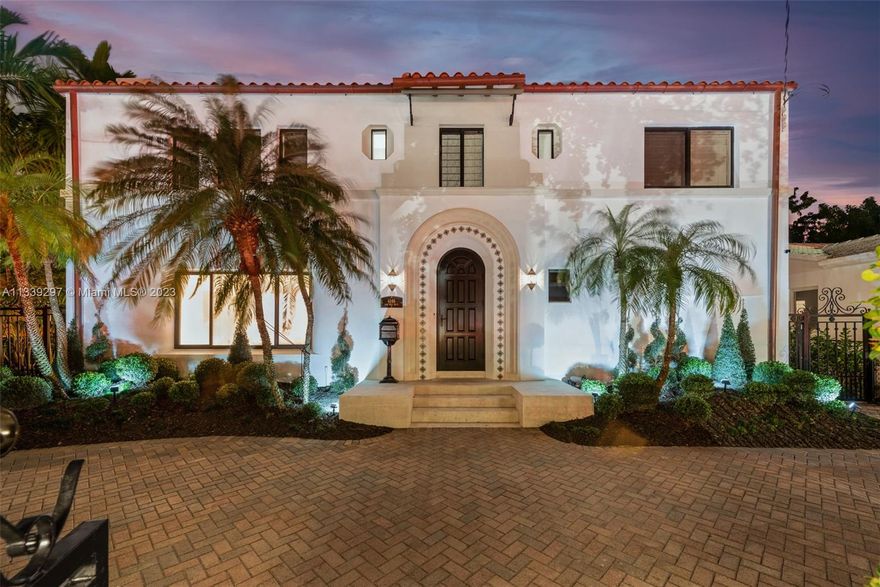 Welcome to Casa Encanto on prestigious Pine Tree Drive! This Mediterranean style residence is fully remodeled & ready for you! Oozing w/ chic architectural details & boasting 5 bedrooms, 3.5 baths, & a fantastic floor-plan w/ 4 bedrooms upstairs, 1 down + bonus room! Enjoy Carrera marble entry stairs w/ checkerboard landing, open gourmet gas kitchen w/ top-of-the-line appliances, beautiful stone & tile floors, fireplace, impact windows & doors, new California Closets, & baths w/ custom vanities. The spacious primary suite offers a private terrace & bath w/ dual vanities! Outside find a circular driveway w/ electric gates & pavers, an oversized fully fenced & turfed backyard, perfect for entertaining w/ a brand new heated saltwater pool & jacuzzi, patio, & new lush tropical landscaping!