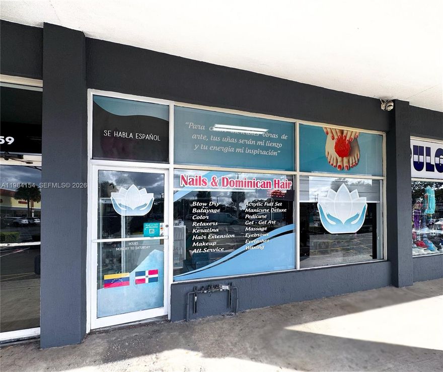 Turnkey Nail & Beauty Spa is located in a high-traffic commercial plaza on State Rd 7 (US-441), surrounded by established residential communities and strong daily foot traffic. Well-established business with loyal clientele and consistent local presence. The salon offers an efficient and functional layout featuring 6 manicure stations, 4 pedicure chairs, 2 hair stations, and 1 private treatment room ideal for esthetics, massage, or cosmetology services. Designed to support multiple income streams, the business generates revenue through both nail services and chair/room rentals, providing operational flexibility and diversified income potential. The space is clean, well-maintained, and ready for immediate operation. Favorable lease terms enhance affordability and long-term sustainability. Opportunity for growth through expansion of services, increased rental utilization, or owner-operator optimization. Ideal for an owner-operator or investor seeking a stable, income-producing beauty business with upside potential. Financials available upon request with NDA. Established relationships within the local community and repeat clientele contribute to consistent activity. Strategic location within a busy retail corridor enhances visibility and accessibility. The business model allows for semi-absentee ownership or hands-on operation. Opportunity to further increase revenue through additional services, marketing, or full utilization of available stations and rental spaces.