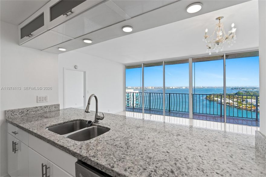Penthouse Opportunity! Seller motivated. One of the best water view lines in the building! Stunning 2-bedroom, 2-bath residence with panoramic bay and skyline views in the heart of North Bay Village. Bright and spacious open layout with floor-to-ceiling windows and an oversized private balcony showcasing spectacular water views from the living areas and bedrooms. Modern kitchen with stainless steel appliances, elegant cabinetry, and breakfast bar.The master bedroom features a walk-in closet and  an elegant spa-style bathroom. Well-distributed spaces that combine comfort, functionality, and style.The penthouse concept offers higher ceilings, enhanced privacy, and elevated unobstructed views that maximize natural light and create a more open and spacious feel.
Grandview Palace offers 24-hour security, pool, fitness center, controlled access, and assigned parking. The condominium has a planned improvement program that includes a renovated lobby and new apartment doors, enhancing the overall appeal of the property.Prime location just minutes from Miami Beach and Downtown Miami , restaurants, shops, and mayor thoroughfares. Easy to show
All information is deemed reliable but not guaranteed. Prospective buyer and buyer's agent are responsible for independently verifying all information.Some images may include conceptual rendering of future lobby improvements for illustrative purpose only.