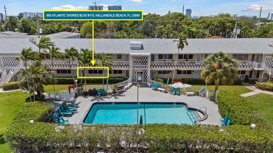 TSFT is proud to present a fully renovated 1-bedroom, 1-bath unit in a well-maintained 55+ community in Hallandale Beach. Ground-floor location means no elevator wait and direct walk-up access — ideal for anyone looking to simplify without sacrificing quality of life. The unit has been fully updated and is move-in ready. At 604 square feet, the space is efficient and well-designed, with garden views and a layout that lives comfortably. Dues cover community amenities including a pool and landscaped courtyard. Cash only purchase. No rentals permitted. Location is a genuine selling point here. You are minutes from Hallandale Beach, a 5-minute drive from Gulfstream Park, and within easy reach of Aventura Mall, grocery stores, and coffee shops. Highway access to both Miami and Fort Lauderdale is straightforward from this address. A low-maintenance, well-priced option in a quiet community with strong South Florida convenience built in.