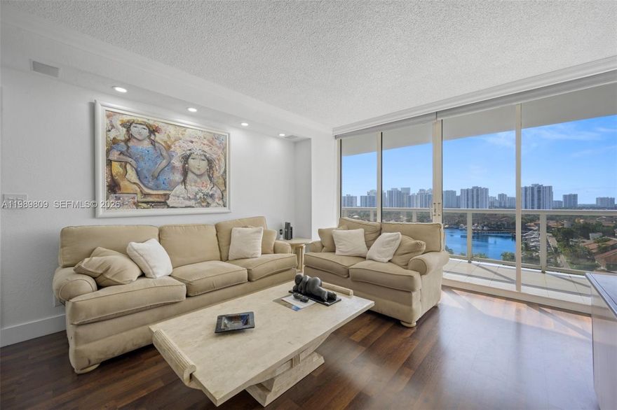 Repriced Waterfront at Harbor Towers. Spacious 2-bedroom, 2-bath residence with 1,460 SF, split-bedroom layout, floor-to-ceiling windows, and a large private balcony with beautiful Intracoastal, marina, and skyline views. Bright living and dining areas, generous bedrooms, walk-in closets, washer/dryer inside the unit, and one assigned garage space. The residence offers excellent livability today with opportunity to customize and add value over time. Harbor Towers offers resort-style amenities including pool, fitness center, sauna, tennis, 24-hour security, concierge, and valet. Prime Aventura location near Aventura Mall, Waterways, restaurants, parks, beaches, and top schools. Priced to create one of the best waterfront 2BR opportunities in the building.