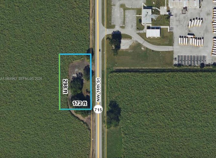 Excellent opportunity to acquire 1.16 acres of land in unincorporated Palm Beach County along State Road 715. Zoned AP (Agricultural Production), this property offers flexibility for agricultural use, land holding, or future investment potential. The site includes an existing utility structure and benefits from direct roadway access, making it ideal for a variety of uses. Located just minutes from Belle Glade, the property provides convenient access to local services while maintaining a rural setting. Strong upside for investors seeking land in a steadily growing area with long-term development potential.