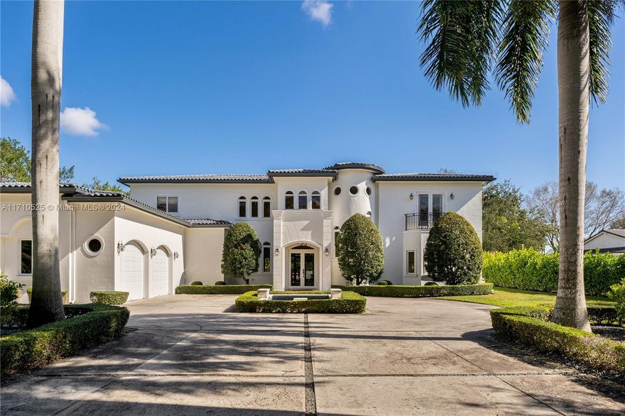 This impeccably renovated Mediterranean estate blends timeless elegance with modern luxury. Set on nearly an acre in East Kendall, the home offers easy access to top schools, Dadeland Mall, and The Falls. Featuring 5 bedrooms and 5 bathrooms, the residence boasts a gourmet kitchen, all-marble bathrooms, and Divine Flooring oak wood floors, and maids/in-law quarters. The expansive backyard has space for two tennis courts and includes a heated/cooling pool with spa, half basketball court, and outdoor summer kitchen. Additional highlights include a tankless water heater, water filtration system, ac garage, mosquito repellant system, security cameras, and impact windows. With a 3-car garage and circular driveway, this home offers the perfect blend of luxury, functionality, and prime location.