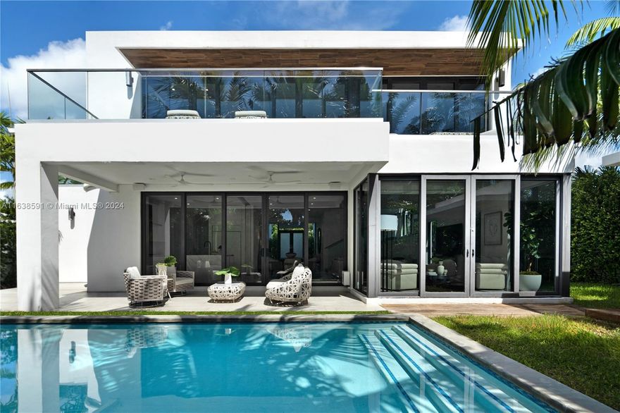 Welcome to your dream home in Miami Beach, where modern luxury meets serene privacy. This recently built modern masterpiece boasts an impressive 3,867 SF of living space, designed to maximize natural light and create an inviting atmosphere. With a perfect open floor plan, this home is an entertainer's paradise, seamlessly blending indoor and outdoor living, highlighted by a large pool, complete outdoor kitchen, and dining area. With 3 spacious bedrooms upstairs and 2 downstairs, this home is designed for both comfort and elegance. The primary suite is a retreat unto itself, offering a luxurious sitting area, a spa-like bathroom, and an expansive walk-in closet. Situated on a beautifully landscaped and secluded st, this gated property combines sophisticated design with unparalleled privacy.