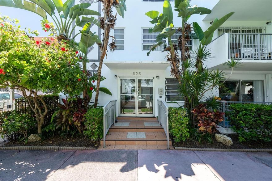 Perfect for investors. 1-bedroom, 1-bathroom residence on the third floor of 525 Meridian Condo, a boutique 4-story building in Miami Beach, Florida. The open-concept layout flows from the living area to a well-appointed kitchen with updated finishes and ample cabinetry. The full bathroom has been renovated, and the bedroom accommodates a king-sized configuration with closet storage. The building is gated, pet-friendly, has completed the recertification, no special assesment and offers elevator access.
Located four blocks from Ocean Drive and the Atlantic Ocean, this residence sits within a short walk to South Beach's most walkable corridor, Lincoln Road, Española Way, Flamingo Park, Lummus Park, and Whole Foods on 5th Street. South Pointe Park and the South Pointe Pier are minutes away on foot, putting the neighborhood's bayfront marina, waterfront dining, and green space directly within reach. Steps from Publix, Target at 5th Street Station, and some of Miami Beach's most established restaurants and cafés.