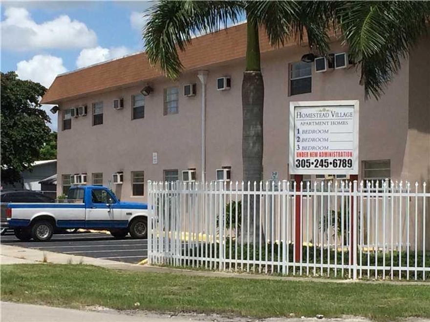 50 units apartment complex re-modeled in 2007-2008. Two adjacent buildings with 50 units, (30)  1 bedroom 1 bath, (18)  2 bedrooms 1 bath and (2)  3 bedrooms 2 baths in Homestead near the Turnpike and US 1. The complex is 100% rented with excellent income /cash flow. The sale includes Folio # 10-79-08-001-0010 & # 10-79-08-001-0150.