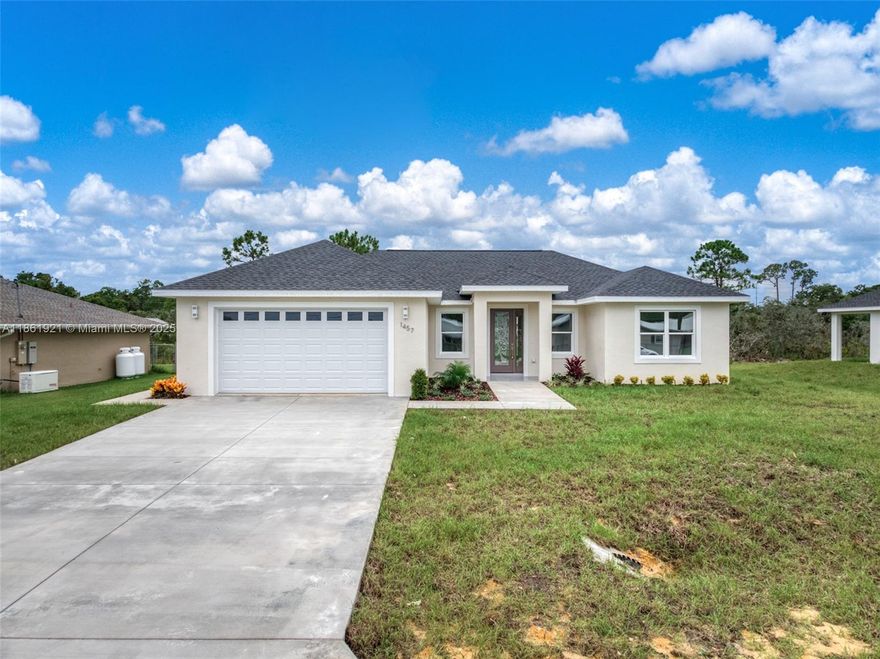 Be the first to own this brand-new home in Sebring County Estates! Offering 1,687 sq ft of living space (2,440 sq ft total), this 3-bedroom, 3-bath residence is thoughtfully designed with a split floor plan that maximizes both privacy and functionality. The interior showcases durable LVP flooring and a bright, open layout, creating a welcoming atmosphere throughout. The kitchen comes fully outfitted with premium Samsung appliances, blending style and efficiency for everyday living. Step outside to the open lanai patio, where you can take in views of the spacious backyard—ideal for gatherings or quiet relaxation. An attached 2-car garage, septic system, and modern finishes throughout complete this well-rounded home.