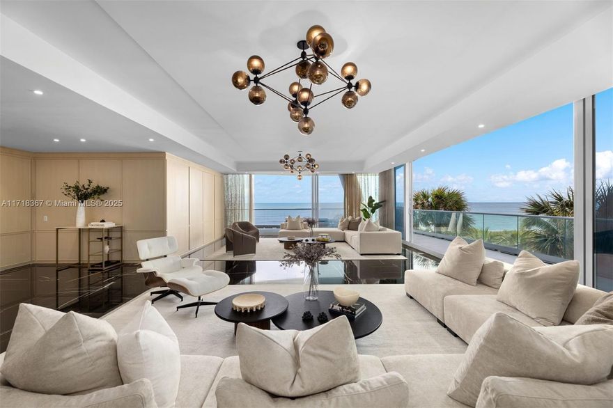 Experience unparalleled luxury in this exquisite oceanfront condo at the prestigious Fendi Chateau. This meticulously designed corner unit offers breathtaking ocean views and is ready for immediate move-in. The unit boasts a grand entrance, 10-ft ceilings, custom millwork throughout, and exquisite marble floors from Greece. The primary bedroom, discreetly concealed by custom wood doors, unveils breathtaking ocean views & a his-and-her closet. The Fendi Chef's Kitchen is a masterpiece, featuring a large island adorned with "Mother of Pearl" finishes and top-of-the-line Gaggenau appliances. With 4 bedrooms + 2 staff quarters and a private foyer, this residence provides an estate-like living experience. Immerse yourself in 5-star amenities including 2 pools, a spa, gym, beach service, & more.