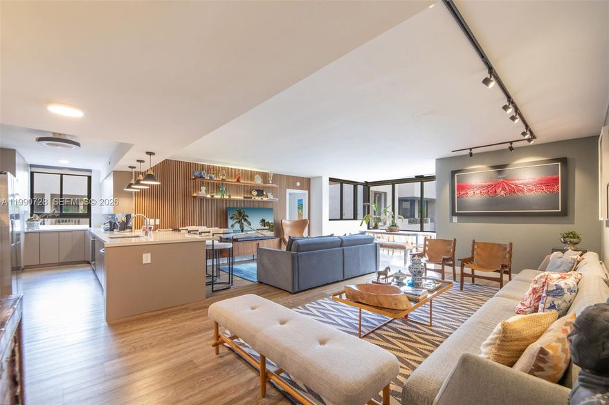 This bright and rare 3 bed/2 bath plus den at botanica, Key Colony, offers a spacious, remodeled layout with over 2,000 sft of interior living. This unit is characterized by its abundant light and unique floor plan, Views to the garden, very quiet section of the building. Has 2 PARKING assigned. High impact doors and windows, electric blinds at the bay window.