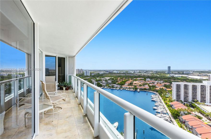 Stunning west-facing 2-bedroom, 2-bathroom residence delivering the ultimate South Florida lifestyle with 1,505 SF of refined living space on the 27th floor of South Tower at The Point, featuring breathtaking marina and city views from the balcony. The sun-drenched breakfast nook wrapped in floor-to-ceiling windows is the perfect spot to enjoy your morning coffee with sweeping skyline and waterway views. Unit's features include: polished marble floors throughout, smooth ceilings, newer kitchen appliances, walk-in tub in master bath, frameless glass shower enclosure, dual vanity, in-unit washer & dryer, new A/C unit, and one assigned parking space. The South Tower has been completely remodeled by Steven G. design which stands out among other buildings. Complex offers full amenities: 3 pools, full-service star-rated Spa, hair and nail salon, gym, fitness classes, tennis courts, BBQ areas, café, and community party room. Centrally located minutes away from world-renowned Aventura Mall, Bal Harbour Shops, dining, beaches, and more. Please note: Living room, dining room, and breakfast room chandeliers do not convey.