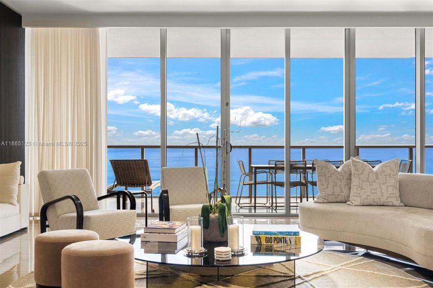Nestled in the heart of Bal Harbour, St Regis rises from the turquoise waters of the Atlantic along its white sand beaches in the city’s most coveted location. One of only seven “Mayfair” units in the tower, the layout features an impressive 47' of ocean frontage with living, dining and a family room in addition to a city-side den. Fully customized with luxury appointments including marble and hardwood floors, a chef's kitchen, wardrobes and decorative elements all by Poliform, lavish onyx baths, and smart home automation.  With a nearly 4000sf interior and 1250sf of outdoor space overlooking the ocean, intracoastal and downtown-skyline, the residence is ideal for families and entertaining. 5-Star amenities and services with on-site dining and the Bal Harbour Shops outside your front door!