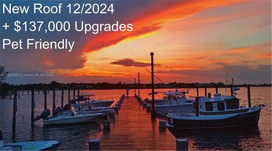 Citizens insurance requires owners to replace roofs & Seller paid $9950 for a new one in Dec 2024!   This townhouse also has $137,290 in upgrades! Hurricane impact sliding doors & impact front door ($18K), AC 2022 ($6100), water heater, kitchen cabinets, appliances, counters, flooring, built in cabinetry, 2.5 baths, patio fence (pressure treated), huge kayak storage area, trash storage locker, patio resurfaced, exterior paint March 2023, recessed ceiling lights, etc. CBS construction (including walls between neighbors) & a cement slab roof.  Boat docks are $60 & $85/mo & dry storage for boats/trailers $50/mo (owners only).   You can see the Jupiter Lighthouse from the riverfront community pool.   THIS IS AN HOA NOT A CONDO ASSOC!  Monthly dues $441/mo includes bldg insurance, cable & wifi.