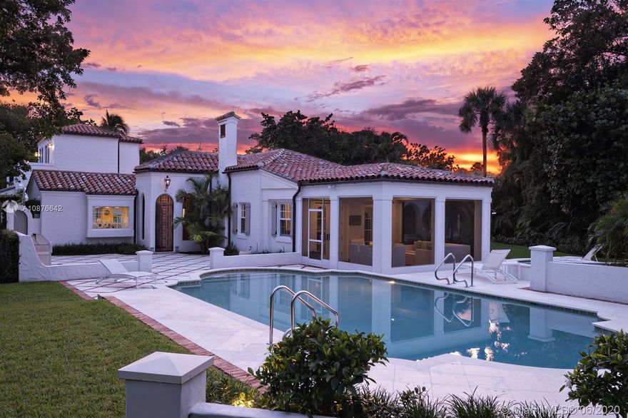 A stunning beach cottage, originally designed by Maurice Fatio in 1926, has been completely renovated and restored to its breathtaking beauty! Situated on the North End of Jupiter Island, this home maintains many of its original charm, like the cypress planking and doors, while invoking a modern feel with a fully upgraded kitchen, luxury finishes and neutral tones. Landscaping and division of activity spaces allowed for divine small courtyards and butterfly gardens surrounding the cottage. Spacious screened lanai serves as the focal point for entertaining along with the pool where even its hand-painted tiles have been restored.