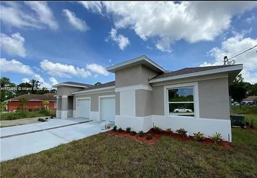 LOCATION! LOCATION! Elegant designed newer duplex for sale in Lehigh Acres. Each Unit Features 3 bedrooms and 2 baths with an open floor plan, fully tiled with lanai and a 1-car garage on each side. Amenities include LED lighting, quartz counter tops, Large kitchen with island/ample storage, stainless steel appliances, impact windows and sliding doors, walk-in closet, cathedral ceilings, and a location very close to SR-82/Daniels and Colonial Blvd for quick access to the airport, major hospitals, and interstate 75. There are no HOA fees or restrictions! Lease with excellent tenants.