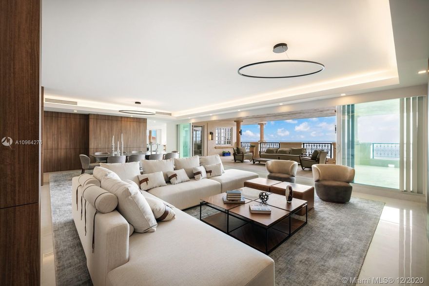 Breathtaking Turnkey Unit on Fisher Island, featuring 5 bedrooms/ 5.5 Bath, Lower Penthouse Residence. The unit boosts 6,170 SF of interior space with a spacious open floor plan. Oversized terrace with unobstructed and dazzling direct ocean views. 2020 renovation with no expense spared, unparalleled in design and finish. The unit features an Italian Mia Cucina kitchen, luxurious Master en-suite with oversized closet, custom wood work throughout, Vantage smart home system and custom bespoke furnishings. The unit is also available with three parking spaces.