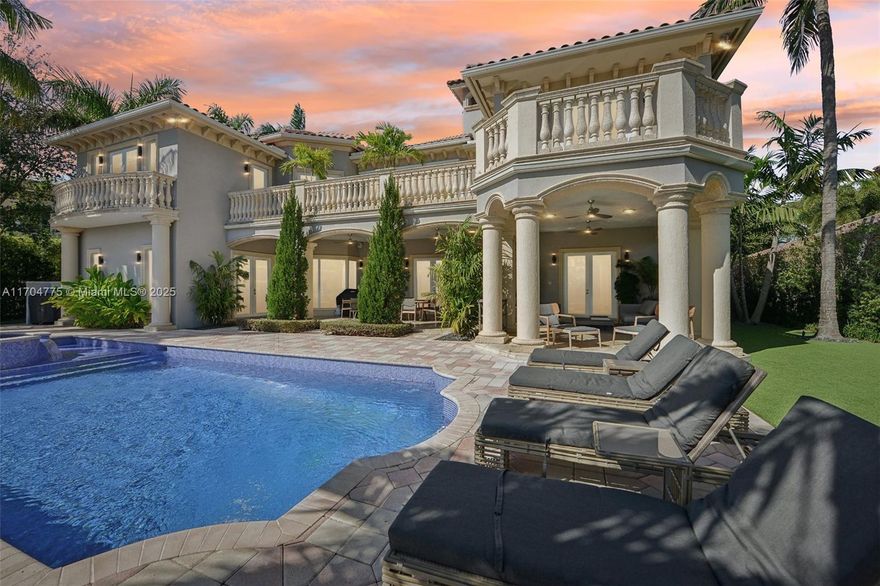 Luxurious Tropical Mediterranean estate in Coral Ridge with 100 ft of south-facing waterfront and recently updated sea wall. Spanning 5,184 sq ft on a 12,500 sq ft lot, enjoy stunning sunrises, sunsets, and a backyard oasis with a 40' heated pool, spa, and private dock. The newly renovated chef's kitchen features high-end appliances, open living/dining areas, bar, and wine fridge. Upstairs offers 4 bedrooms, including a private ensuite primary wing with balconies. Main level includes an ensuite guest room, gym/office, cabana bath, and 3-car A/C garage. Can be bought fully furnished with Italian designer interiors. Located in the A-rated Bayview Elementary district. Boat lift can be added, inquire for details. Contact us now for a private showing.