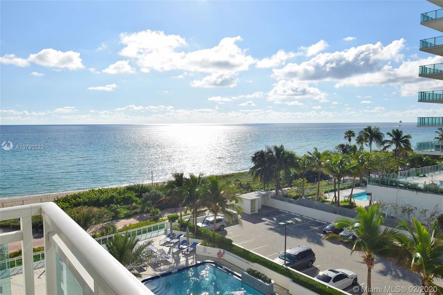 Bright 2B/2B at The Collins with breathtaking view of the Atlantic from every room. Traventino floors and bathrooms, open kitchen, GE appliances, large master bedroom with walk-in wardrobe and space for a home office, plenty of closets, master bathroom with bath tub and separate shower, oversize washer and dryer. On the heart of Mid Beach, the building is a full-service well-managed oceanfront boutique-style building walking distance from shops, banks, post office, grocery stores, restaurant and entertainment. Fully equipped exercise room, meeting and party rooms, pool area one step from the beach and walking/biking path. Please click on the link https://youtu.be/ryae12p759M for a video tour