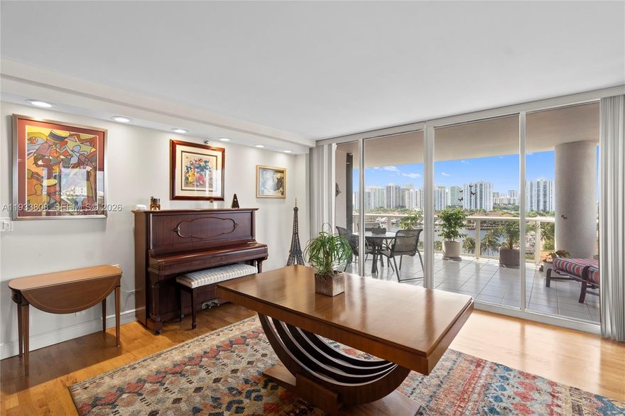 Come discover this unit 1003 at Harbor Towers, an exclusive boutique building nestled in the heart of Aventura. This stunning home features a spectacular 450+ square foot terrace, offering a private sanctuary with sweeping views of the Waterways Marina and the city skyline. Currently configured as a spacious two-bedroom plus den with two elegant baths, this 1,820-square-foot floor plan radiates warmth and comfort. You'll love the unique touches, from rich hardwood floors and marble countertops to the updated kitchen and expansive closet space. This building offers its own private tennis/pickleball court, swimming pool and barbecue area. Concierge and valet are included in the maintenance fee.

Life at Harbor Towers feels truly personal, with only four residences per floor and a suite of premium amenities including a guarded gatehouse, concierge, and valet service. Stay active on the tennis and pickleball courts or relax in the gym and waterfront barbecue area. Located directly on the marina, you’re just a short stroll away from local shops and Aventura Charter High School. Come see why this unique space is the perfect place to call home—reach out today for a private tour.

Outdoor Living: Massive 450+ SF private terrace.
Flexible Layout: 1,820 SF currently used as 2 bed + den.
Prime Location: Steps from the Waterways Marina, Senior High School and local shopping.