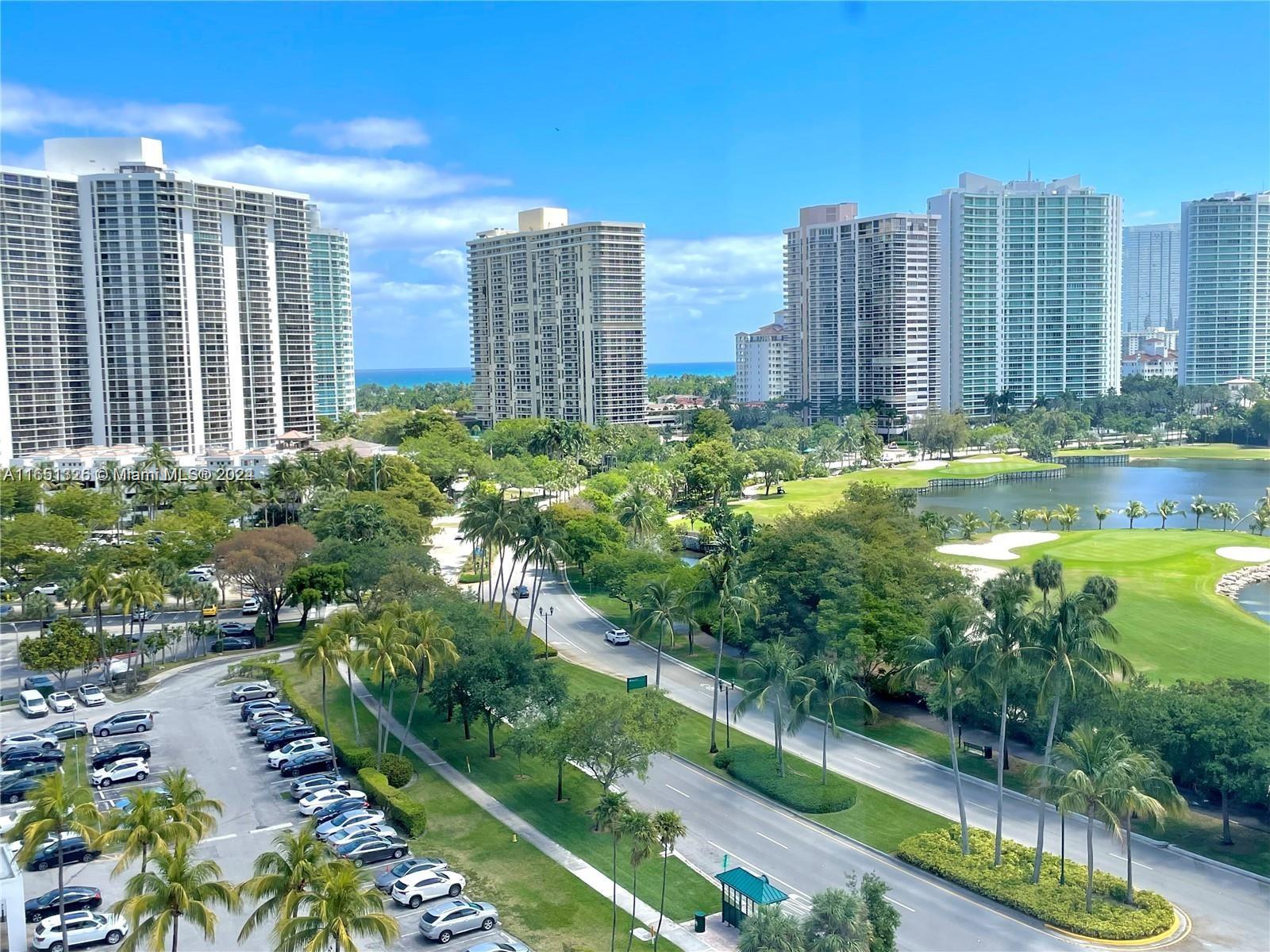 Experience luxurious living in the heart of Aventura with this stunning 2-bedroom, 2-bathroom apartment breathtaking views of the Turnberry PGA golf course and serene lake vistas. Floor-to-ceiling windows flood the space with natural light, creating an inviting ambiance throughout. Residents will enjoy access to top-notch amenities including a swimming pool, gym, sauna, jacuzzi, game room, library, and BBQ area. For outdoor enthusiasts, the condo is conveniently situated across from the public golf course exercise trail. Just freshly painted! Ideally located, this residence is just a 5-minute drive from Sunny Isles beach, Aventura Mall, Gulfstream Casino, and various shops and restaurants.