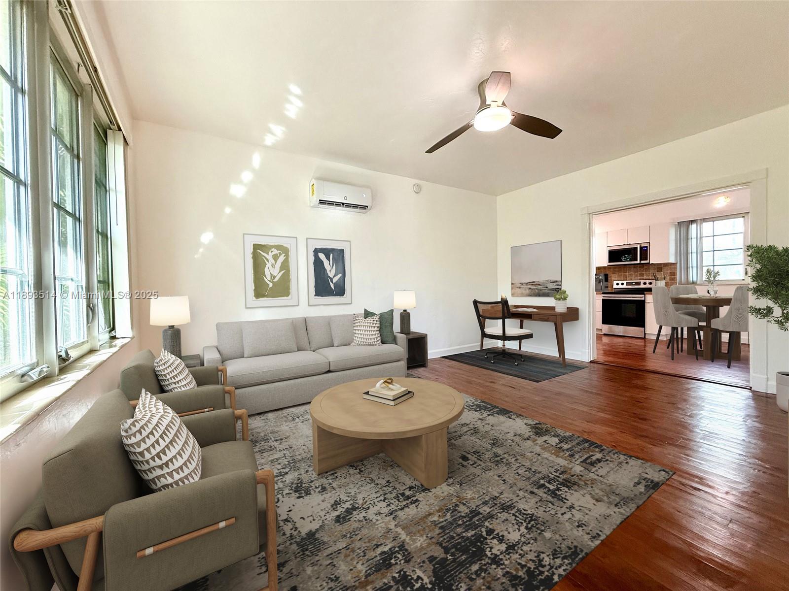 This Oversized 1 bed / 1 bath garden apartment boasts a Bright Spacious Floor, Large Eat-In Kitchen w/ Dishwasher, pristine Hardwood Floors, Front Loading WASHER & DRYER, plus tons of natural light throughout. Pet friendly. This charming Art Deco Complex is perfectly located close to Publix, Wholefoods, the Beach, and neighborhood Restaurants.