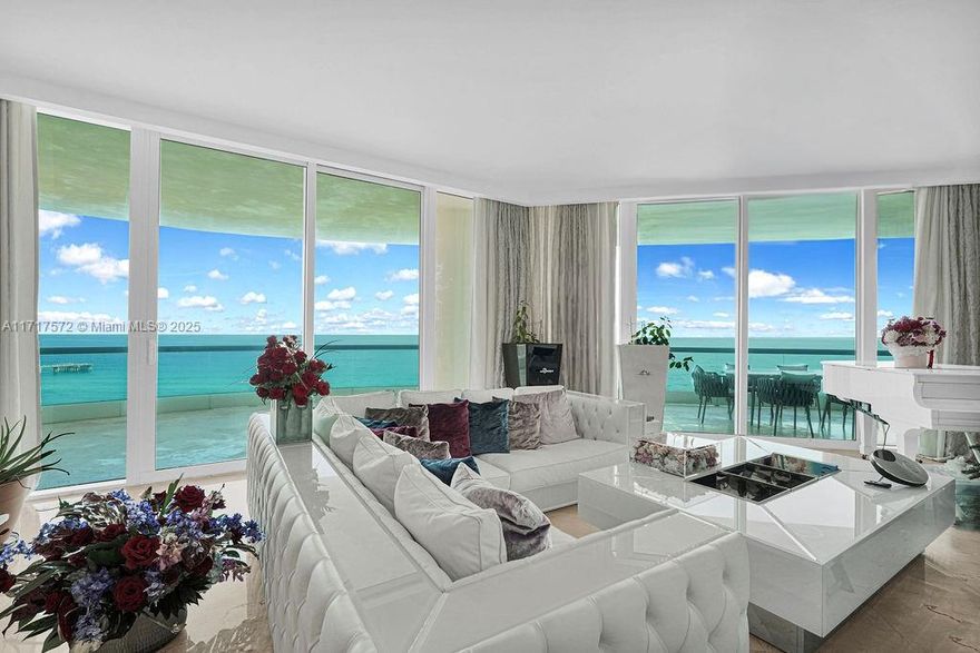 Turnberry Ocean Colony offers this extraordinary residence, providing breathtaking, unobstructed views of the ocean and intracoastal from its NE corner location. With 4 bed + maid , 6.5 baths, and 3,735 SQF of living space. Professionally designed and decorated with high-end finishes. The kitchen is a culinary masterpiece, showcasing custom Snaidero cabinetry and top-of-the-line Subzero and Gaggenau appliances. Turnberry Ocean Colony provides resort-style amenities, including 2 heated pools, a private spa, beach services, a fitness center, a children's club, a hair salon, exceptional restaurants with room service, concierge service, and valet parking.