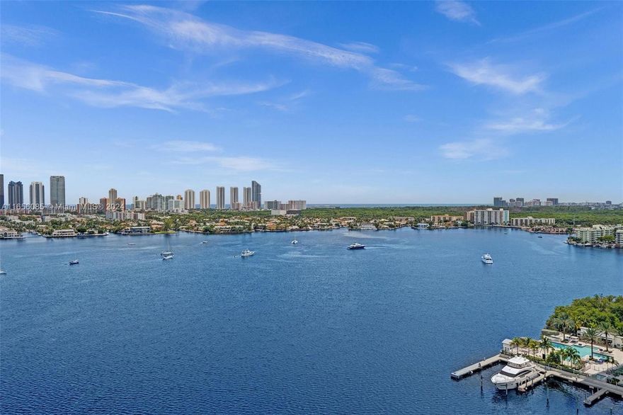 Stunning 2 bed in the Marina Palms Residences with panoramic views over the Marina, Intra-coastal & Ocean! Features High ceilings throughout, Recessed ceiling w/ lighting, Custom cabinetry, upgraded doors & more. Condo feels much bigger than the 1,670 SqFt with large kitchen & living room, as well as spacious primary bedroom w/ large closet & bathroom! Unit includes 2 assigned parking spaces with 1 space on ground floor in front of lobby. Marina Palm's 5* amenities include , state of the art fitness center, Spa, Pool deck with bbq, business center, club room with 100'' TV, children's room. Located next to restaurants & close to Aventura Mall & Beach. Condo comes with 2 assigned parking spaces + 1 Valet space (option to lease out space/s)