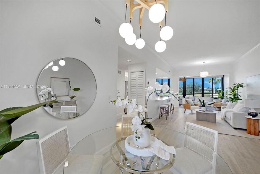 Spacious1,526 SF fully expanded and updated. 2BR/2BA condo in desirable La Paz at Boca Pointe with golf course views and ideal eastern exposure. Impact windows throughout and all plumbing replaced. Features laminate flooring, open-concept kitchen with quartz countertops, modern cabinetry, and stainless steel appliances. Primary suite offers walk-in closet with custom built-ins and renovated bath with subway tile, separate tub and shower. Second bedroom includes custom closet and access to updated guest bath with walk-in shower. Newer front-loading washer/dryer. La Paz offers two pools, two tennis courts, and a clubhouse. Per county permits, actual living area is approximately 1,526 SF. Tax records reflect 1,323