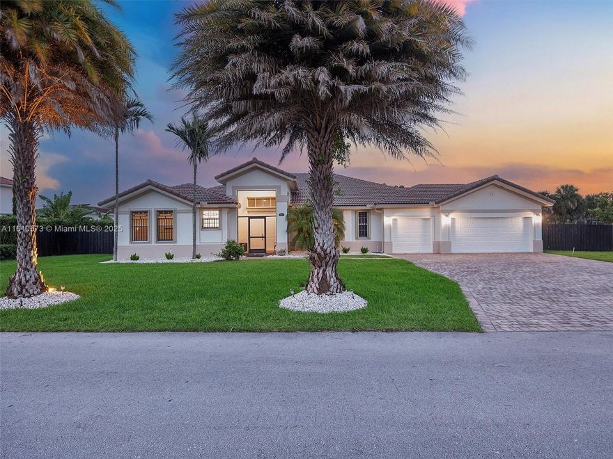 Rare Opportunity, the property has an assumable VA loan at 2.25% interest ($390K for 12 years), the loan can be assumed by another veteran buyer. This 4 bed, 3 bath beautiful ranch-style home offers you all the space and charm you are looking for with a 15,000sq ft. lot. The exterior of the house features a beautifully manicured lawn with lush green grass and tall Silver Palms that add a touch of elegance. Some of the great features include, 2 newer Trane A/C units, hurricane shutters on every window, shed with electric and the solar panels that offer tremendous cost savings in your electric bill with the average bill being under $40/M. Tile throughout the house with expansive living areas that allow for great social gatherings.