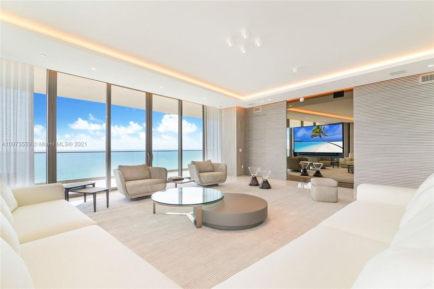 FINISHED AND FURNISHED! Amazing furnished Residences at Armani Casa. Worth to see and show! The most beautiful big corner unit and flow-through unit with unobstructed views to Ocean and Bay. Amazing wrap around terrace of approx  1,435 SF on top to the approx 3,640 SF under AC. Fully finished and furnished (4 bedrooms, 5.5 baths, Staff Room and much more. Exquisitely finished and decorated . Unparalleled amenities and 5 star service includes Oceanfront Pool + Bar, Restaurant, Spa & Fitness Center, Grand Lobby and Bar Lounge, Cigar and Wine Room, Children's play area, Concierge, Security and Valet parking. --Offers must be send with proof of funds. As per assoc, living space is 3,640 sq.ft. Furniture sold separatly.