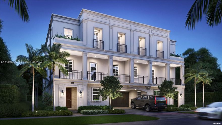 Malaga Townhomes, the epitome of modern elegance and luxurious living in the prestigious neighborhood of Coral Gables. These extraordinary three-story residences deliver a masterclass in fine living and architectural design. The experience begins as you enter your private covered porch and approach artisan crafted wood veneer impact door. The homes are filled with natural sunlight and boast hurricane rated windows and doors finished in exquisite bronze. The primary and secondary bathrooms are elegantly designed with European double vanities set against natural stone countertops. With seamless fusion of expansive patio areas, totaling over 1,000 SF, accentuated by a charming planter box with an effortless flow from the gourmet kitchen to these lavish outdoor spaces.