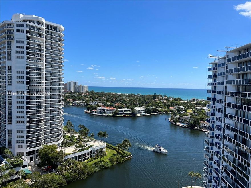 Spectacular views of the Intracoastal Waterway and Atlantic Ocean from every corner of this updated corner unit with a split of 2 bedrooms and 2 bathrooms, a large and private balcony, located in the most desirable Aventura circle.   This unit features marble floors throughout, Italian kitchen with granite countertops, stainless steel appliances, impact floor to ceiling windows and doors, hunter Douglas shades, california closets, light fixtures in all rooms, updated bathrooms, new air conditioning, washer/dryer in the unit, extra storage, one assigned parking. The building has a new lobby, hallways, apartment doors, glass balcony, and freshly painted.  24/7 guard gate/staffed security team, lobby concierge, valet parking. Close to shoppings, restaurants, parks, beaches, and much more!!