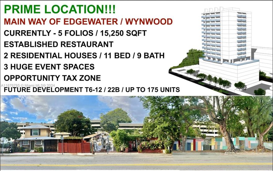 Unlock prime investment potential with this mixed-use property portfolio in Miami. It includes both residential and commercial spaces, making it ideal for investors and developers. List: Two single-family houses, A commercial tenant occupies "Boho House," a well-known bar and music venue. Opportunities: Additional fully built-out com. spaces for more income. Mixed-Use Opportunity: Five prime addresses in Miami's Opportunity Zone. Additional Perks: Valuable $500,000 liquor license and Catering license Opportunity Zone with tax benefits Location: In the Restricted Commercial zone. Near proposed Metro Mover extension station. Access to OMNI CRA and potential for 172 residential units. Current zoning allows for T6-12 Utilize a 10% waiver for a 27’ side setback instead of 30’