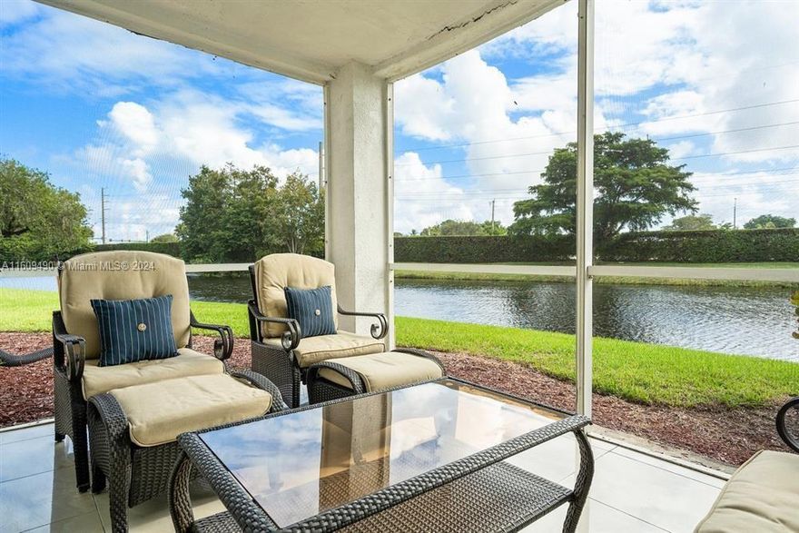 *TENANT OCCUPIED* INVESTORS LOOKING FOR TENANT IN PLACE. Tenant is paying $1,900/m until March 2026. AMAZING 2 BEDS/2 BATHS condo overlooking the peaceful water and being a corner unit located on the 1st floor. Parking space right in front of the unit and washer/dryer are inside the home. Condo is well divided to bring in privacy. Kitchen is equipped with stainless steel appliances and a dishwasher. Monthly HOA fees included water, basic cable and internet. AC and WATER HEATER are about 3 years old. Credit score is 700 MINIMUM. One pet of 40lbs max accepted.
Balcony is unusable for unknown amount of period. Reserves in the community are good. The two sliding doors are new and hurricane impact!