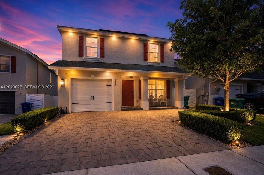 Located in the desirable Baywood community, this beautifully maintained 2020-built home offers 4 bedrooms, 3 bathrooms, and 2,488 total square feet of comfortable living space with a modern and functional layout. Featuring one bedroom and full bath downstairs, plus three bedrooms and a spacious loft upstairs.  Enjoy a fully paved backyard with aluminum patio installation, ideal for entertaining, along with a paved front yard, metal fencing, accordion shutters, and exterior lighting throughout the property. The solar panel system will be paid off at closing, providing energy efficiency and long-term savings for the new owner. Low HOA of only $110/month. Conveniently located near the Turnpike with easy access to Miami, the Florida Keys, shopping, restaurants, movie theaters, and entertainment. Move-in ready and shows like new!