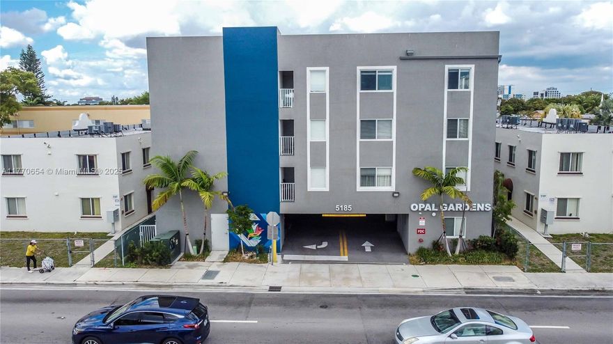 Opal Gardens is a 22-unit apartment building located at 5185 W Flagler Street in Miami, Florida. Built in 2023, the building has 13,840 net rentable SF, 25,344 gross SF on a 7,458 SF lot. The unit mix is 100% 2-bed/1-bath units, measuring 629 SF on average. The property is built with durable CBS construction, a T.P.O roofing system, ensuring long-term value and structural integrity. Opal Gardens residents benefit from the convenience of covered parking, central A/C, and an elevator. On-site amenities including a 24-hour fitness center, a 24-hour business center with a glass-walled conference room, and laundry facilities.