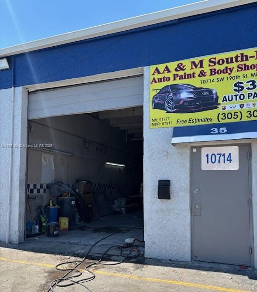 This Well-Established Automotive Body Repair Shop in Cutler Bay is in a high-traffic area. The permit and license are up to date." PAINT BOOTH" permits and licenses are Included. Equipment included is a Frame Machine, Forklift lift, Spray gun, Air Compressor, 1 office, and Lots of Potential Clients! Don't miss this chance to own this successful business!!