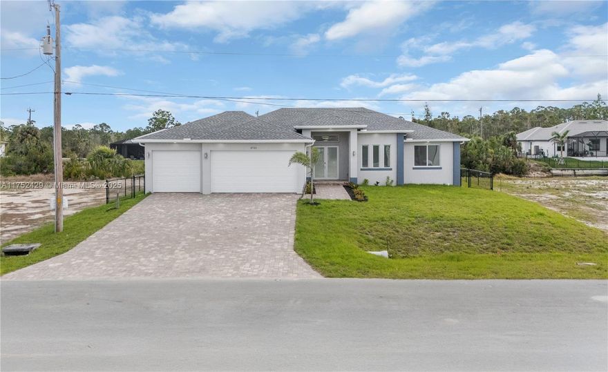 Brand new gulf access home, no bridges, 3 cars garage house offer 4 bedrooms, 3 bathrooms, office, cathedral and coffered ceiling, impact resistant doors and windows, large pool and outdoor kitchen.