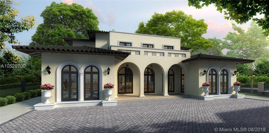 Located on 1-acre lot in exclusive prime north Pinecrest, with 5 bedrooms/6.5 bathrooms, this Mediterranean new-construction home is an elegant entertainer's dream. Impressive architecture includes arched windows, rounded turret staircase, enormous grand hall and entry with 2-story ceilings, 2-sided gas fireplace, massive kitchen connected to outdoors, summer kitchen, wine cellar, elevator, lovely garden and pool. Split floorplan ideal for both relaxing and socializing. Study, family room & media room.