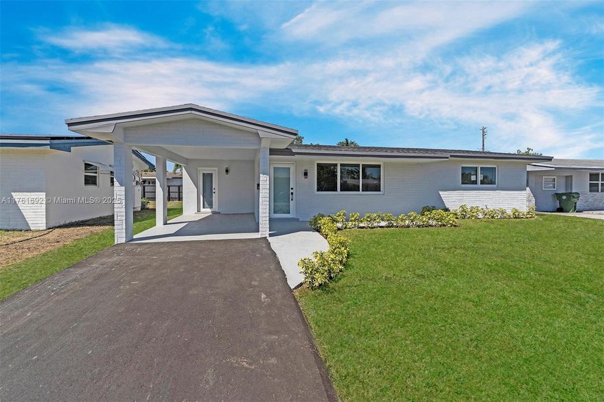Beautiful fully remodeled 3/2 house , Public records show 2/1, clean title  , new roof (2025), impact windows, new baths, new kitchen, stainless steel appliances, new A/C (2025), tile floors, fresh exteriors  and interior painted, landscaping with newly laid sod, new driveway, do not miss the opportunity to live with your family in a safe neighborhood in this house with excellent features, EASY TO SHOW