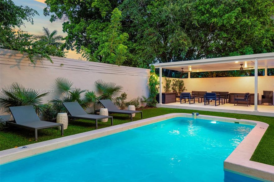 Beautiful 5 bedroom, 3.5 bath furnished home with amazing outdoor space completely recently renovated. Outdoor space includes an outdoor kitchen, BBQ and bar along with a covered patio lounge, heated pool, basketball hoop, outdoor dining table, ping pong table, and other games. The home is completely walled in for privacy and extra security. Close to Miami Shores Country Club, Wynwood, and beaches. Must see. Great for family. Legal Airbnb location. Actual size of the home may be larger than tax rolls.
