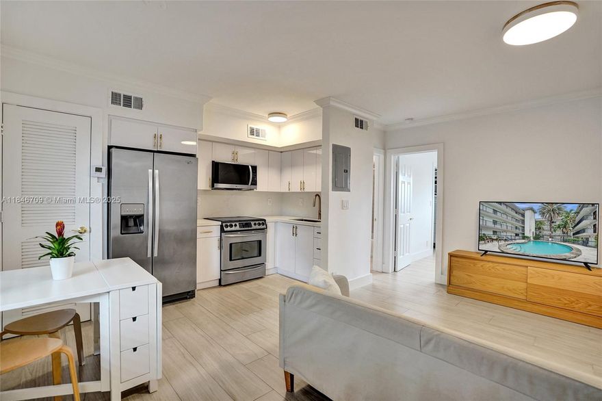 Beautiful, bright, and spacious one-bedroom, one-bath unit. Step into this fully updated unit designed with comfort, style, and efficiency in mind. Features include a New kitchen with an elegant Marble Countertop and Backsplash. New Microwave and Stove. New Air Conditioning system. New Titan Water Heater. All the vents were cleaned in 2024. New tile floors throughout the main areas. Spacious walk-in closet. Great Location! This property is located approximately 5 minutes away from Las Olas Boulevard and approximately. 1.9 miles from the beach. One assigned parking Spot comes with the property. There is guest parking available.