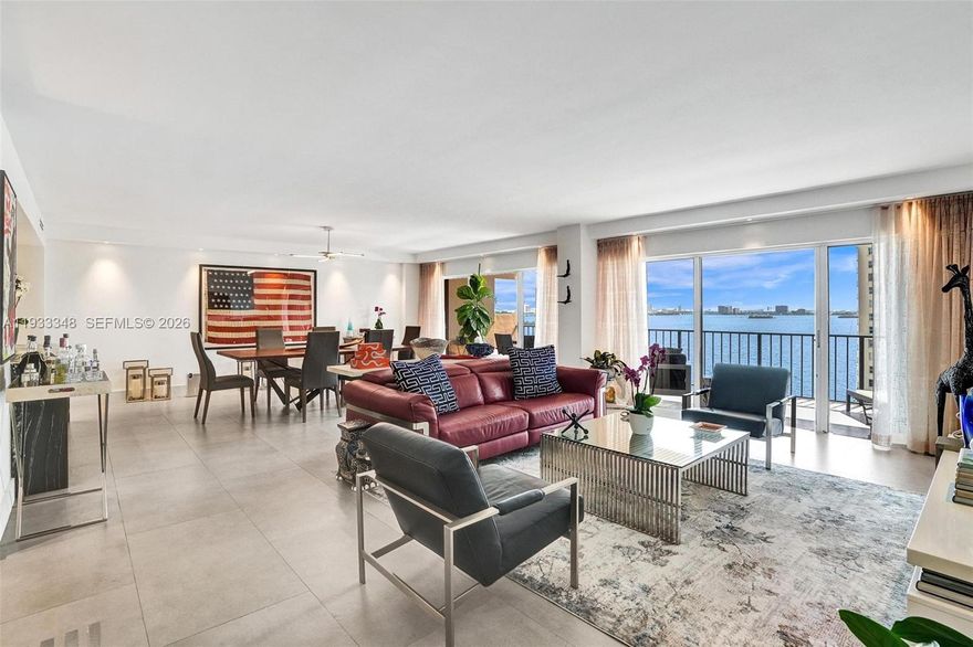 Welcome to this tastefully remodeled 1-bed 2-bath condo in gated waterfront Cricket Club Condo, Miami. Originally a 2-bed converted into a 1-bed, the unit shows all the features that make it a unique home: modern designer tiles throughout; living area that flows into a gourmet kitchen with top of the line quartz counters, stainless steel appliances, washer/dryer; updated electrical and lighting; large master bedroom with den, walking closet and full bathroom; full guest bathroom; spacious balcony with breathtaking views of the bay, Miami Beach and the exclusive Indian Creek. Ok to lease. The pet friendly building offers resort-style amenities: pool, concierge, security, valet, gym, tennis/pickle ball, basketball, bar/lounge, BBQ area, community room. HOA includes: cable/Wifi, hot water, AC.