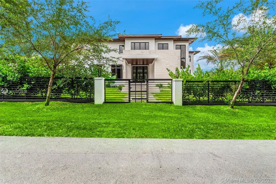 Brand new construction.Just completed. Distinctive & stunning Plantation style custom home on builder's acre sits on high ridge, gated estate w/modern & sleek open floor plan. Formal living & dining rooms! Imposing entry! Hi-volume ceilings, designer porcelain flooring, detailed finest finishes throughout. Gourmet dream kitchen w/ double islands, top-of-line appliances. built-in Bar, split large guest quarter, elevator, hi-impact glass and doors! Additional media/library. Lavish master suite with luxurious & gorgeous bath, huge walk-in closet & sitting room. All large ensuite bedrooms.Two utility rooms for both up & downstairs, Large roofed patio w/built-in summer kitchen. Sparkling saline pool! Extras! Excellent Pinecrest schools! Fabulous! * See Broker's remark for showings instruction*