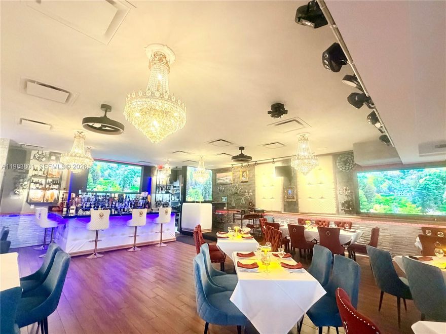 TURN-KEY RESTAURANT FOR SALE>  Make this stunning fully built-out restaurant your next investment; Elegant and modern dining atmosphere designed to impress guest the moment they walk in, high ceilings, beautiful crystal chandeliers, stylish In and outdoor seating, 120 seating capacity, 3,500 sf, beautifully designed full service bar, Fully equipped with grease trap and hood just few years old, New A/C units, New freezers, Walk in coolers, really rare opportunity in the area, large parking for customers and employees. 
Prime location with street visibility to heavy traffic on busy A1A, high-end high-rises with an average household income of $107,000 with in 1 mile radius. 

Excellent plaza on desirable Sunny Isles Beach.. Excellent opportunity to an acquired standing dining destination.