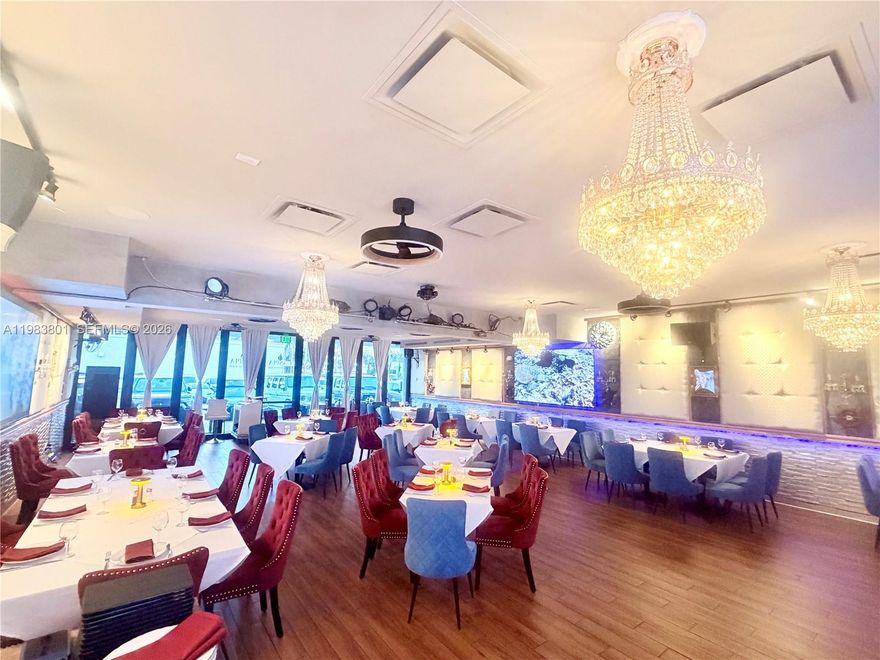 TURN-KEY RESTAURANT FOR SALE>  Make this stunning fully built-out restaurant your next investment; Elegant and modern dining atmosphere designed to impress guest the moment they walk in, high ceilings, beautiful crystal chandeliers, stylish In and outdoor seating, 120 seating capacity, 3,500 sf, beautifully designed full service bar, Fully equipped with grease trap and hood just few years old, New A/C units, New freezers, Walk in coolers, really rare opportunity in the area, large parking for customers and employees. 
Prime location with street visibility to heavy traffic on busy A1A, high-end high-rises with an average household income of $107,000 with in 1 mile radius. 

Excellent plaza on desirable Sunny Isles Beach.. Excellent opportunity to an acquired standing dining destination.