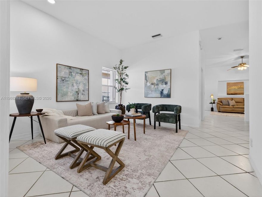 A rare combination of layout, location and flexibility in the prestigious guard gated community of The Ridges.  A well-maintained, light-filled, beautifully updated 3 BR/2.5Bath, one story home, with a builder’s extended family room that offers a private full-bath, which makes it ideal to be converted to a guest suite, media room, gym or an office, if needed, delivering the feeling of a 4 BR home. With this, the property offers one of the largest living footprints for a 3 BR house in the community. 
This move-in-ready home feature tile in the main area and laminate in the BRs, recently renovated bathrooms, fresh interior paint, new appliances, and a screened-in patio that provides a comfortable space for outdoor dining and entertaining.
The residents enjoy resort-style amenities, including a pool, clubhouse, playground, and multiple sports courts, all within a 24-hr. guard-gated community.
Ideally located close to a park-like green space, and near top-rated schools, public library, parks, and major highways.